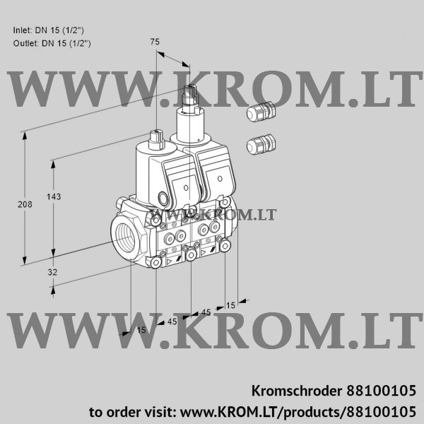 Kromschroder VCS 1E15R/15R05NLWR3/PPPP/PPPP, 88100105 double solenoid valve, 88100105