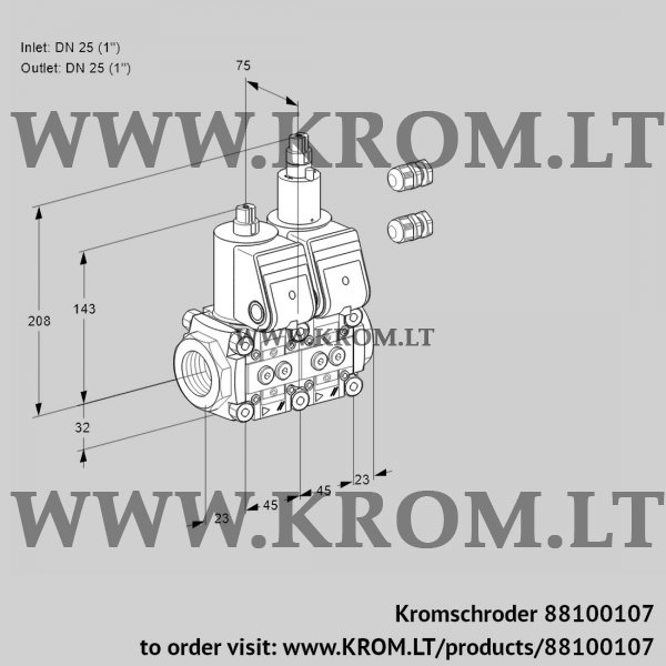 Kromschroder VCS 1E25R/25R05NLWR3/PPPP/PPPP, 88100107 double solenoid valve, 88100107