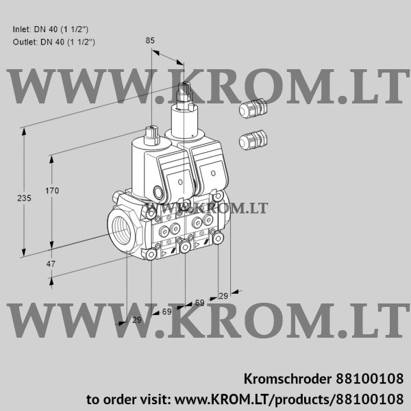 Kromschroder VCS 2E40R/40R05NLWR3/PPPP/PPPP, 88100108 double solenoid valve, 88100108