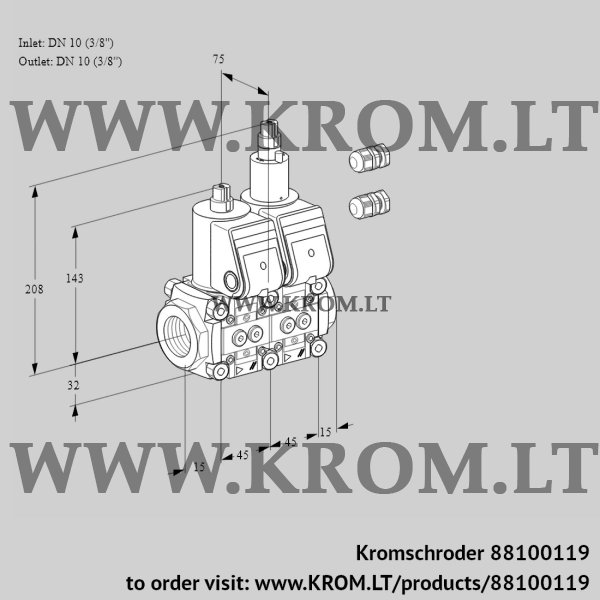 Kromschroder VCS 1E10R/10R05NLQR3/PPPP/PPPP, 88100119 double solenoid valve, 88100119