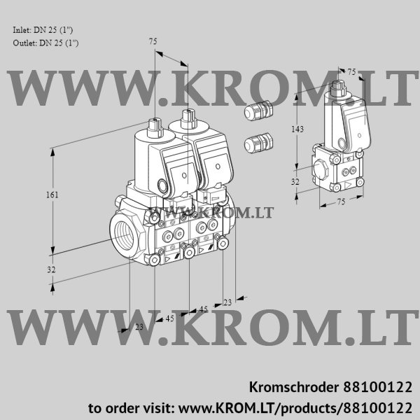 Kromschroder VCS 1E25R/25R05NNWGR3/PPPP/PPZS, 88100122 double solenoid valve, 88100122