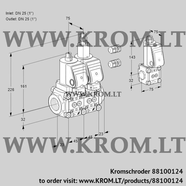 Kromschroder VCS 1E25R/25R05NLWGR3/PPPP/PPZS, 88100124 double solenoid valve, 88100124