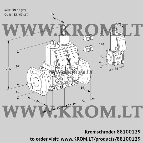 Kromschroder VCS 3E50F/50F05NLWGR3/PPPP/PPZS, 88100129 double solenoid valve, 88100129