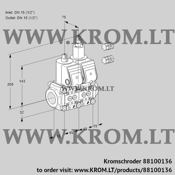 Kromschroder VCS 1E15R/15R05NLKR3/PPPP/PPPP, 88100136 double solenoid valve, 88100136