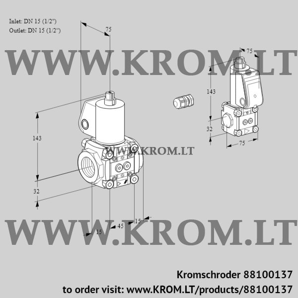 Kromschroder VAS 1E15R/15R05NWL/ZS/PP, 88100137 gas solenoid valve, 88100137