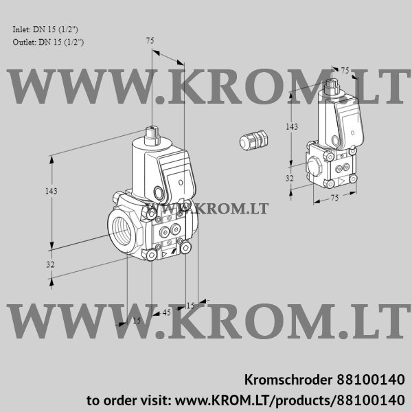 Kromschroder VAS 1E15R/15R05NWR/PP/ZS, 88100140 gas solenoid valve, 88100140