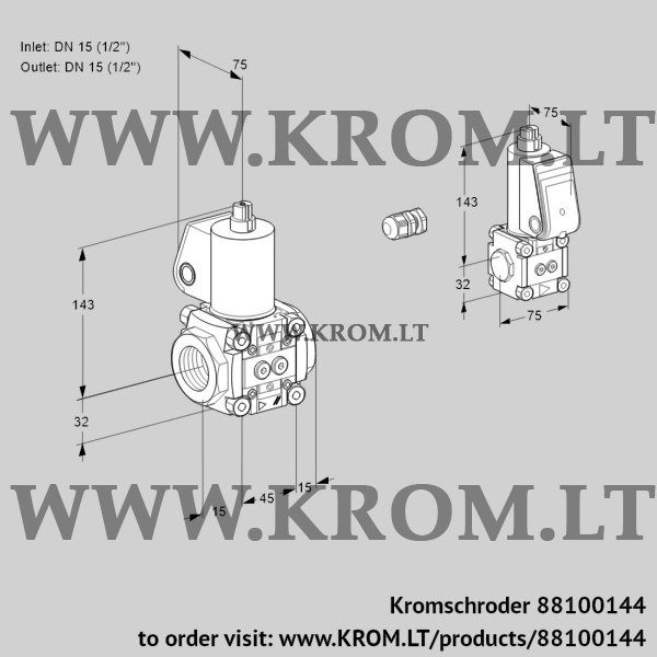 Kromschroder VAS 1E15R/15R05NWL/BS/PP, 88100144 gas solenoid valve, 88100144