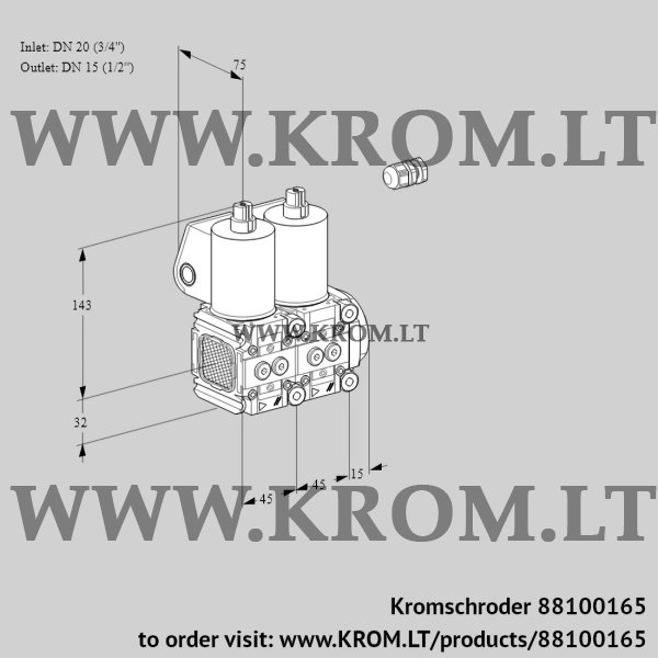 Kromschroder VCS 1E20R/15R05FNNWL/PPPP/PPPP, 88100165 double solenoid valve, 88100165