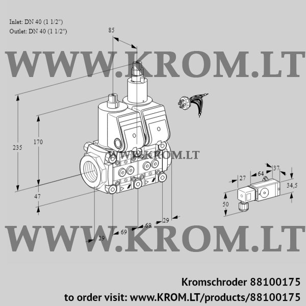 Kromschroder VCS 2E40R/40R05NLWR/2-PP/PPPP, 88100175 double solenoid valve, 88100175