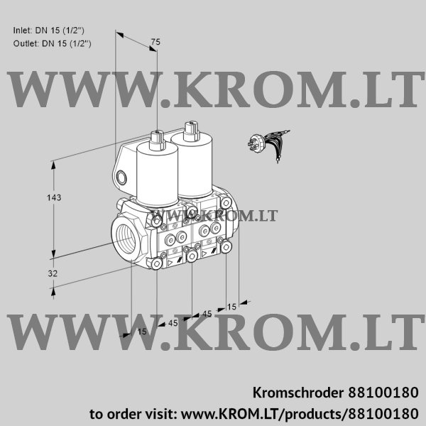 Kromschroder VCS 1E15R/15R05NNWL/PPPP/PPPP, 88100180 double solenoid valve, 88100180