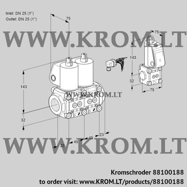 Kromschroder VCS 1E25R/25R05NNWL/PPZS/PPPP, 88100188 double solenoid valve, 88100188