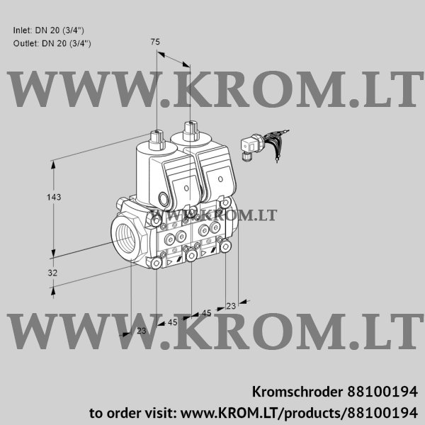 Kromschroder VCS 1E20R/20R05NNWR/PPPP/PPPP, 88100194 double solenoid valve, 88100194