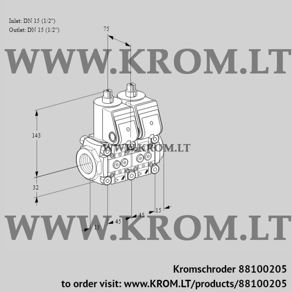 Kromschroder VCS 1E15R/15R05NNWR/PPPP/PPPP, 88100205 double solenoid valve, 88100205