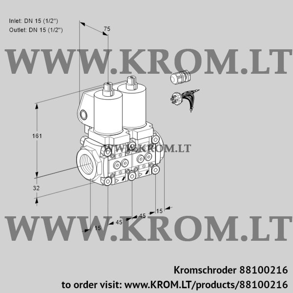 Kromschroder VCS 1E15R/15R05NNQSL7/PPPP/PPPP, 88100216 double solenoid valve, 88100216