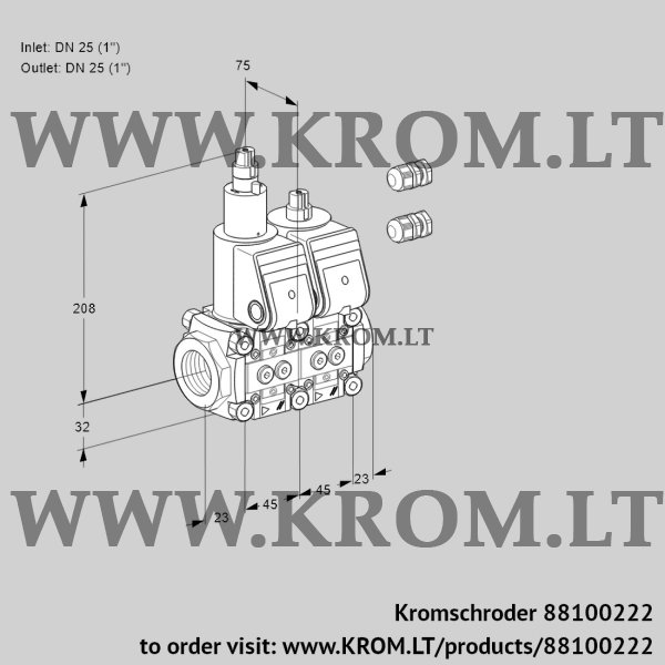 Kromschroder VCS 1E25R/25R05LNWR3/PPPP/PPPP, 88100222 double solenoid valve, 88100222