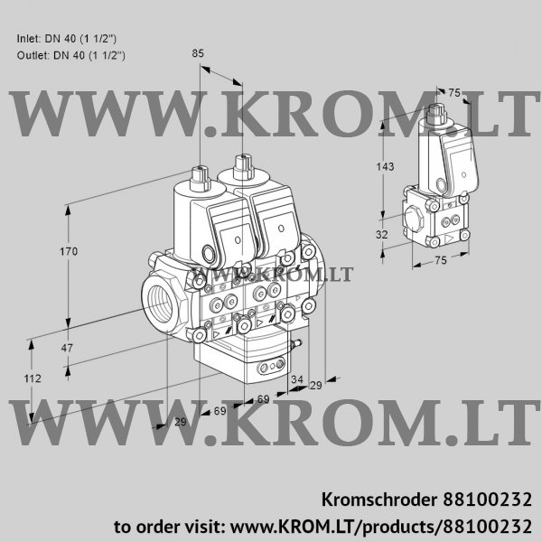 Kromschroder VCH 2T40N/40N05NHAVQR/PPPP/PPBS, 88100232 flow rate regulator, 88100232