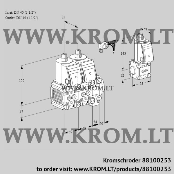 Kromschroder VCS 2E40R/40R05FNNVWR/PPPP/PPZS, 88100253 double solenoid valve, 88100253