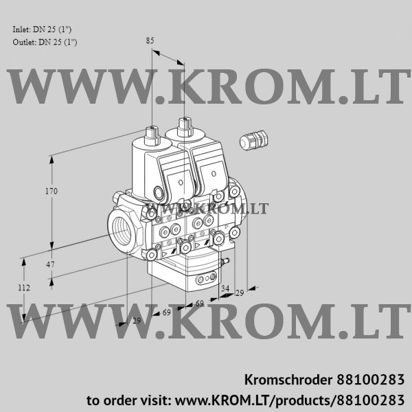 Kromschroder VCH 2E25R/25R05NHEVWR/PPPP/PPPP, 88100283 flow rate regulator, 88100283
