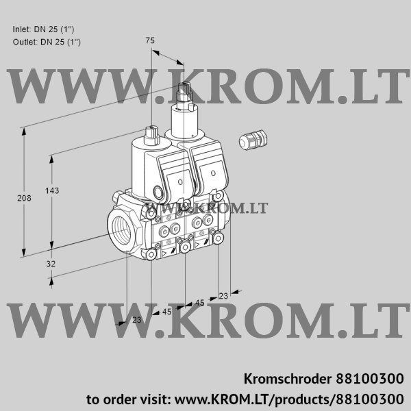 Kromschroder VCS 1E25R/25R05NLWR/PPPP/PPPP, 88100300 double solenoid valve, 88100300