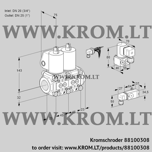 Kromschroder VCS 1E20R/25R05NNWL/PPBY/2--1, 88100308 double solenoid valve, 88100308