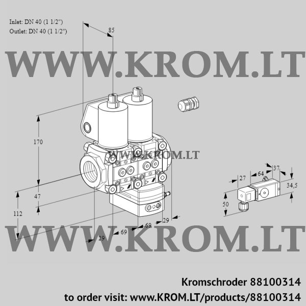 Kromschroder VCD 2E40R/40R05ND-25WL/PPPP/3-MM, 88100314 pressure regulator, 88100314