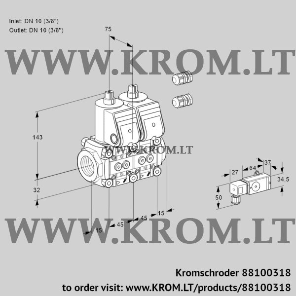 Kromschroder VCS 1E10R/10R05NNWR3/2-PP/PP-3, 88100318 double solenoid valve, 88100318