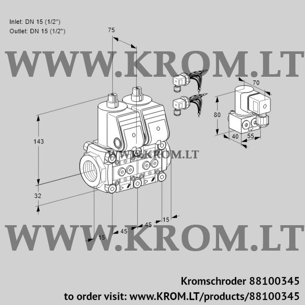 Kromschroder VCS 1E15R/15R05NNWR6/PPPP/PPBY, 88100345 double solenoid valve, 88100345