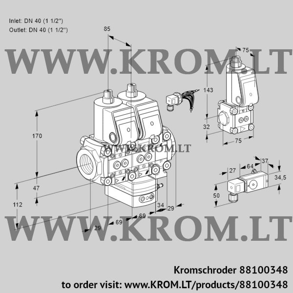 Kromschroder VCH 2E40R/40R05NHEVWR/PP3-/PPBS, 88100348 flow rate regulator, 88100348