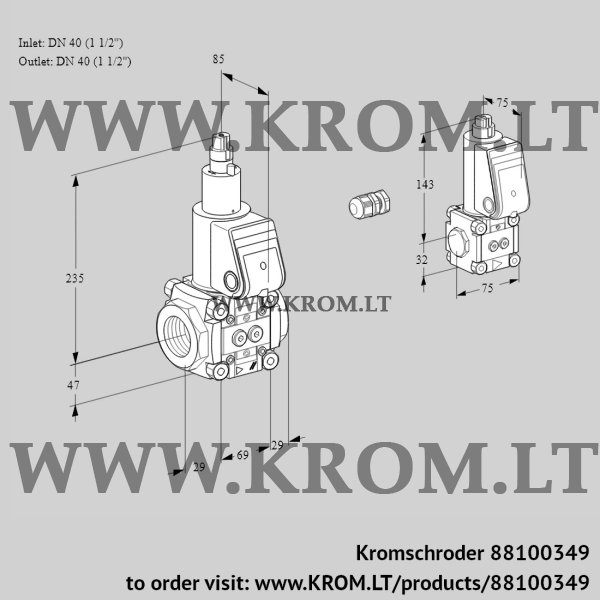 Kromschroder VAS 2E40R/40R05LWR/PP/BS, 88100349 gas solenoid valve, 88100349