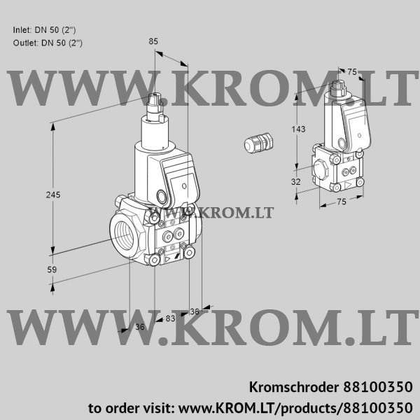 Kromschroder VAS 3E50R/50R05LWR/PP/BS, 88100350 gas solenoid valve, 88100350