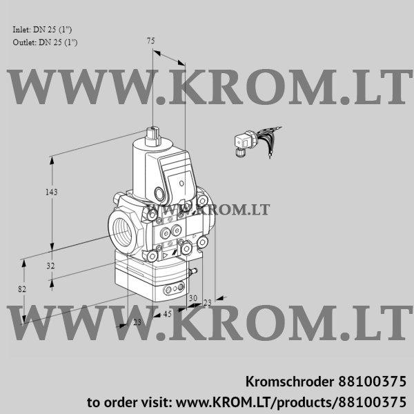 Kromschroder VAH 1E25R/25R05HEVWR/PP/PP, 88100375 flow rate regulator, 88100375