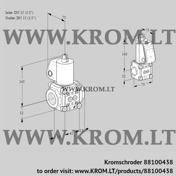 Kromschroder VAS 1T15N/15N05NQL/ZS/PP, 88100438 gas solenoid valve, 88100438