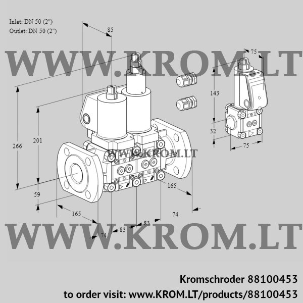 Kromschroder VCS 3E50F/50F05NLKGL3/PPZS/PPPP, 88100453 double solenoid valve, 88100453