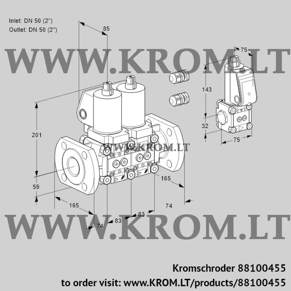 Kromschroder VCS 3E50F/50F05NNKGL3/PPZS/PPPP, 88100455 double solenoid valve, 88100455