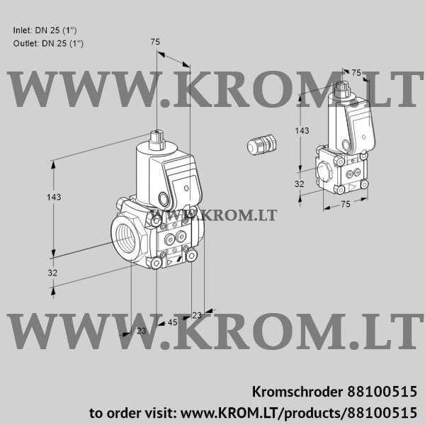 Kromschroder VAS 1E25R/25R05NWR/PP/BS, 88100515 gas solenoid valve, 88100515