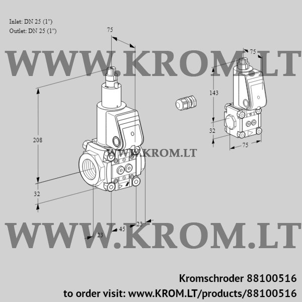 Kromschroder VAS 1E25R/25R05LWR/PP/BS, 88100516 gas solenoid valve, 88100516