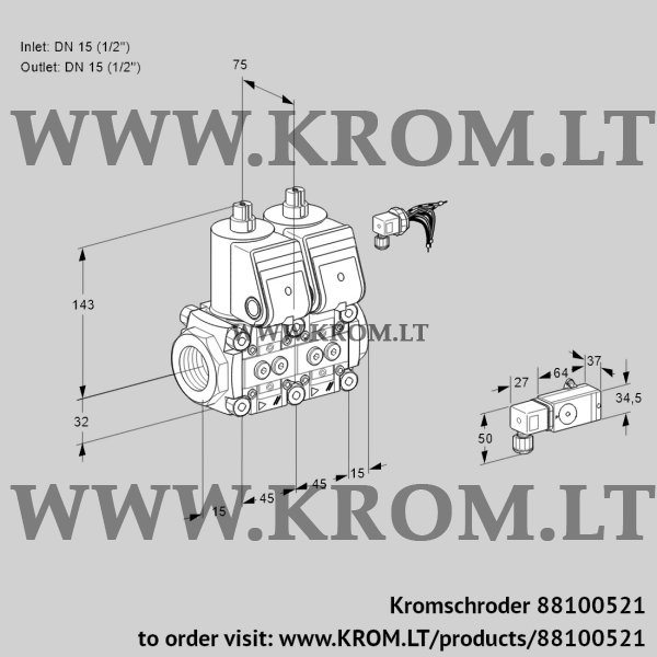 Kromschroder VCS 1E15R/15R05NNWR/3--3/PPPP, 88100521 double solenoid valve, 88100521