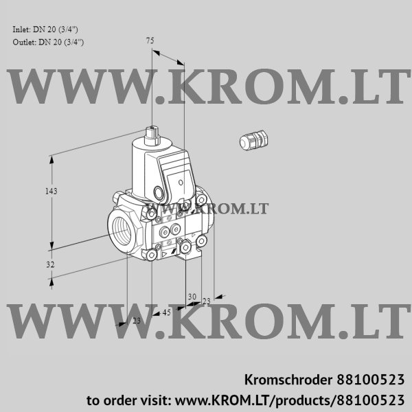 Kromschroder VAS 1E20R/20R05NVWR/PP/PP, 88100523 gas solenoid valve, 88100523