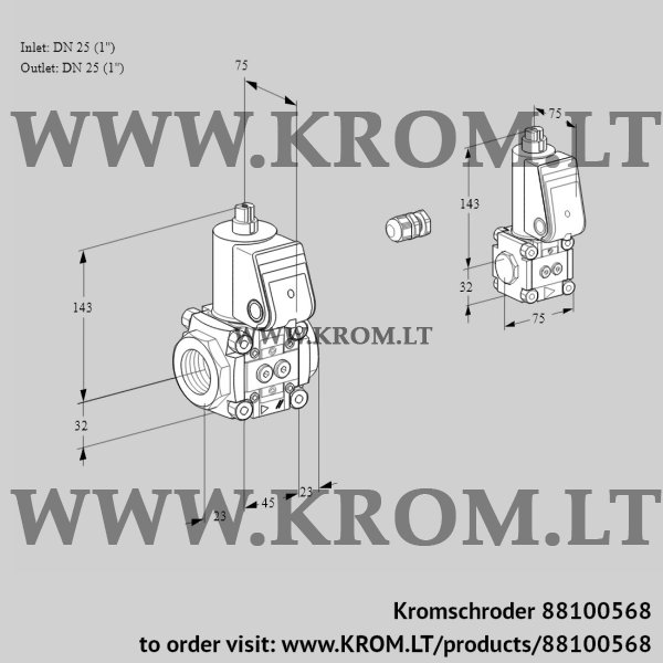 Kromschroder VAS 1E25R/25R05NWR/PP/BS, 88100568 gas solenoid valve, 88100568