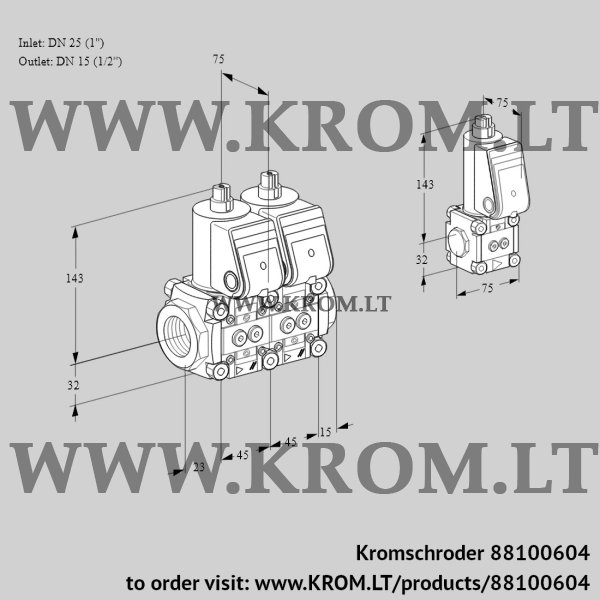 Kromschroder VCS 1E25R/15R05NNWR/PPPP/PPZS, 88100604 double solenoid valve, 88100604