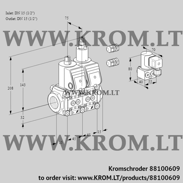 Kromschroder VCS 1E15R/15R05NLQR3/PPPP/BYPP, 88100609 double solenoid valve, 88100609