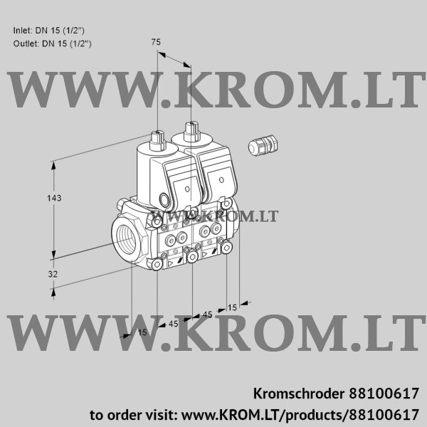 Kromschroder VCS 1E15R/15R05NNWR/PPPP/PPPP, 88100617 double solenoid valve, 88100617