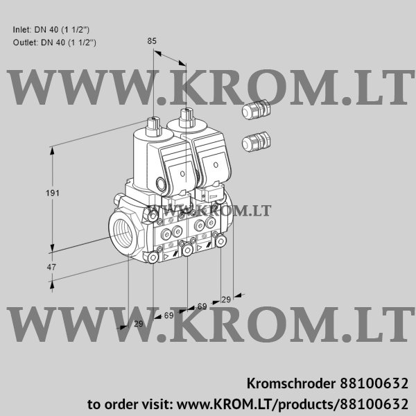 Kromschroder VCS 2E40R/40R05NNWSR3/PPPP/PPPP, 88100632 double solenoid valve, 88100632