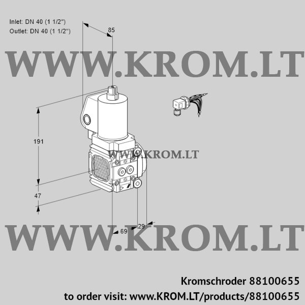 Kromschroder VAS 2E40R/40R05FNWSL/PP/PP, 88100655 gas solenoid valve, 88100655