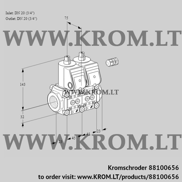 Kromschroder VCS 1E20R/20R05NNQR/PPPP/PPPP, 88100656 double solenoid valve, 88100656