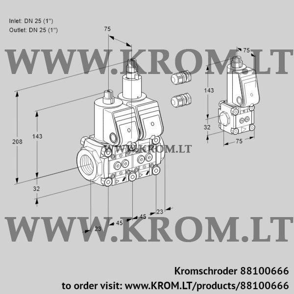 Kromschroder VCS 1E25R/25R05NLWR3/PPPP/BSPP, 88100666 double solenoid valve, 88100666