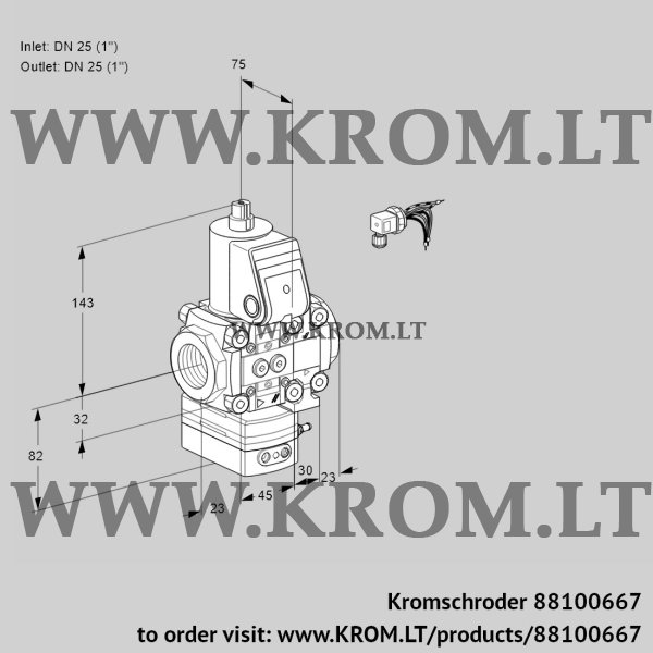 Kromschroder VAH 1E25R/25R05HEVWR/PP/PP, 88100667 flow rate regulator, 88100667