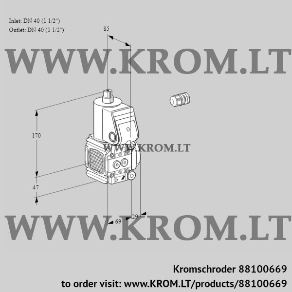 Kromschroder VAS 2E40R/40R05FNWR/PP/PP, 88100669 gas solenoid valve, 88100669