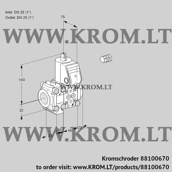 Kromschroder VAS 1E25R/25R05F3NWR/PP/PP, 88100670 gas solenoid valve, 88100670