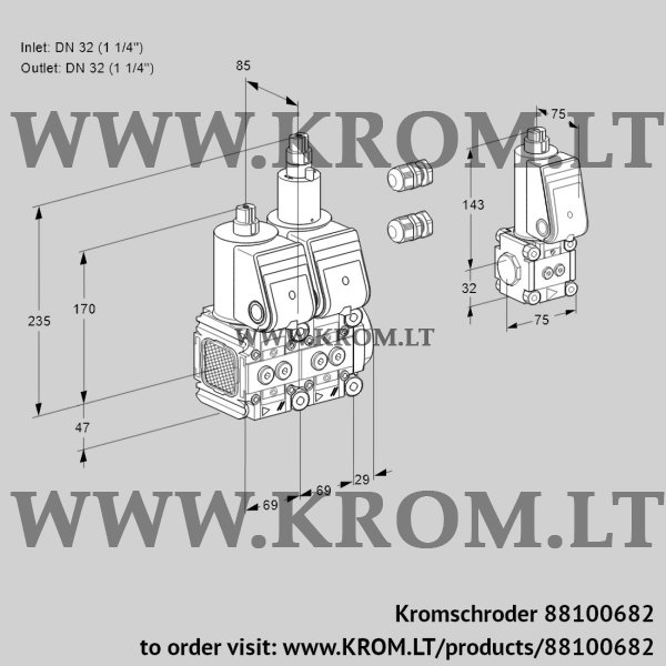 Kromschroder VCS 2E32R/32R05FNLWR3/PPPP/BSPP, 88100682 double solenoid valve, 88100682